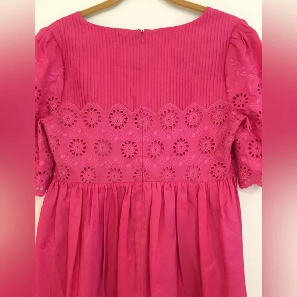 VINTAGE Y2K BETSEY JOHNSON PINK BATTENBERG LACE EMPIRE WAIST DRESS